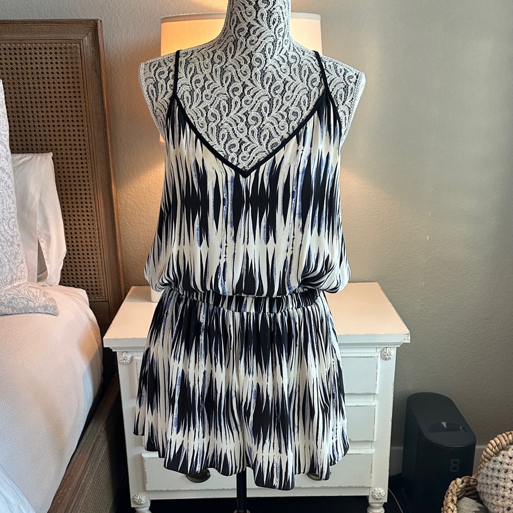 Milly Silk Blue Tie Dye Ikat Romper